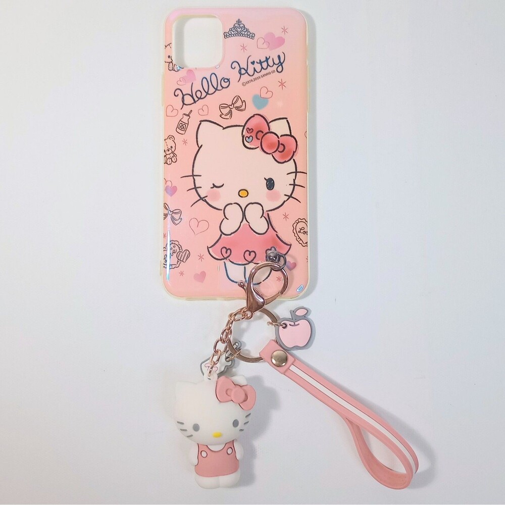 Sanrio Hello Kitty iPhone 11 Case Pink Clear Protective Cover w/ 3D Charm Strap